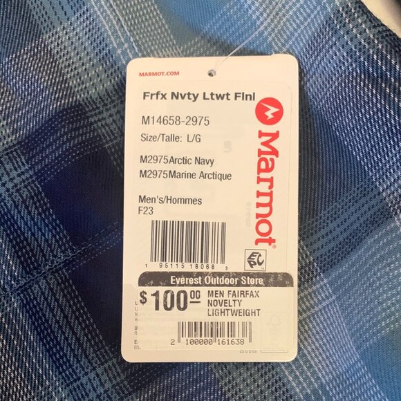 Marmot Men Fairfax Novelty Lightweight Flannel Shirt Large NWT Arctic Navy - Picture 5 of 12